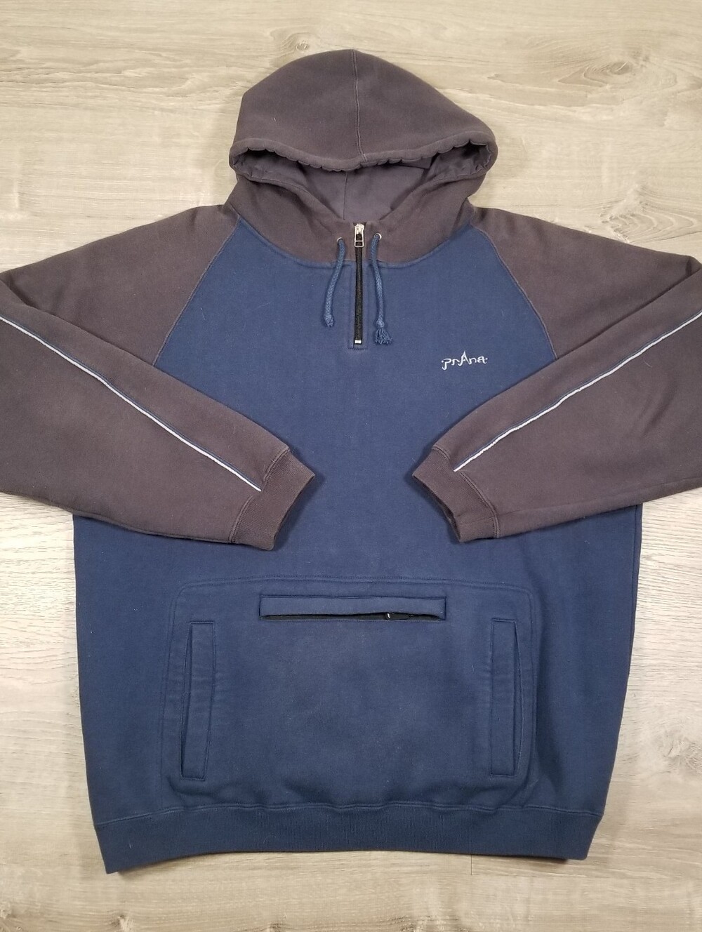 Vintage 90s Y2K Prana Quarter Zip Hoodie Mens XL Kangaroo Pocket Blue Gray